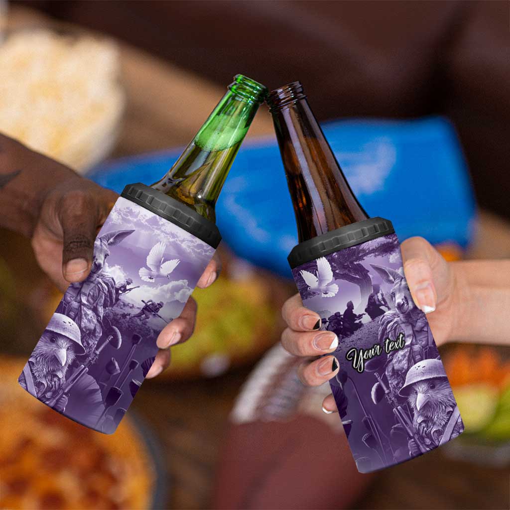 Purple ANZAC Day The Battle of Lone Pine 4 in 1 Can Cooler Tumbler Kiwi-Kangaroo Soldier Lest We Forget