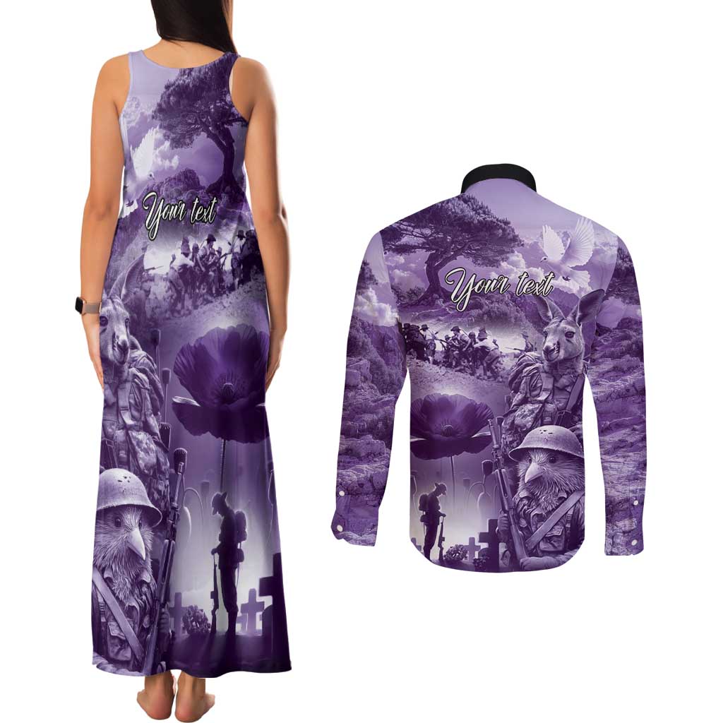 Purple ANZAC Day The Battle of Lone Pine Couples Matching Tank Maxi Dress and Long Sleeve Button Shirt Kiwi-Kangaroo Soldier Lest We Forget
