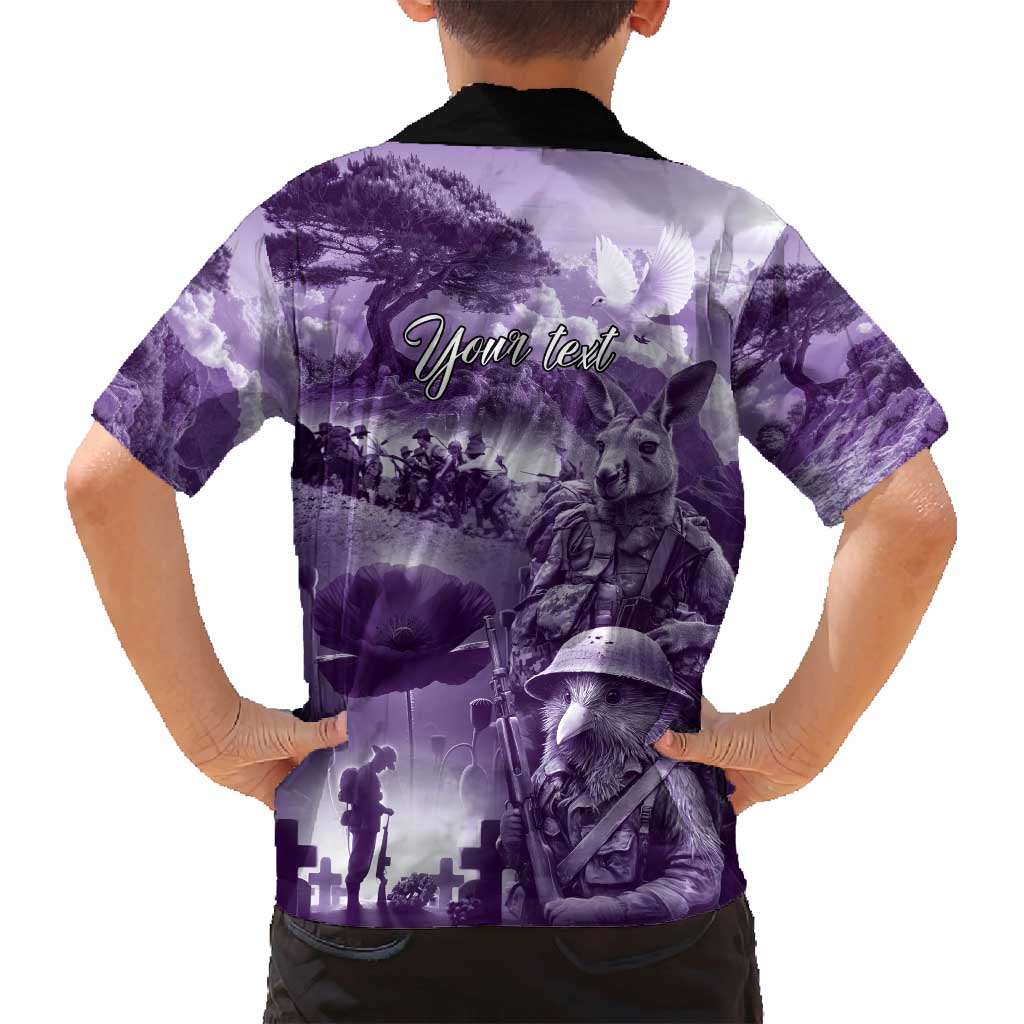 Purple ANZAC Day The Battle of Lone Pine Family Matching Long Sleeve Bodycon Dress and Hawaiian Shirt Kiwi-Kangaroo Soldier Lest We Forget