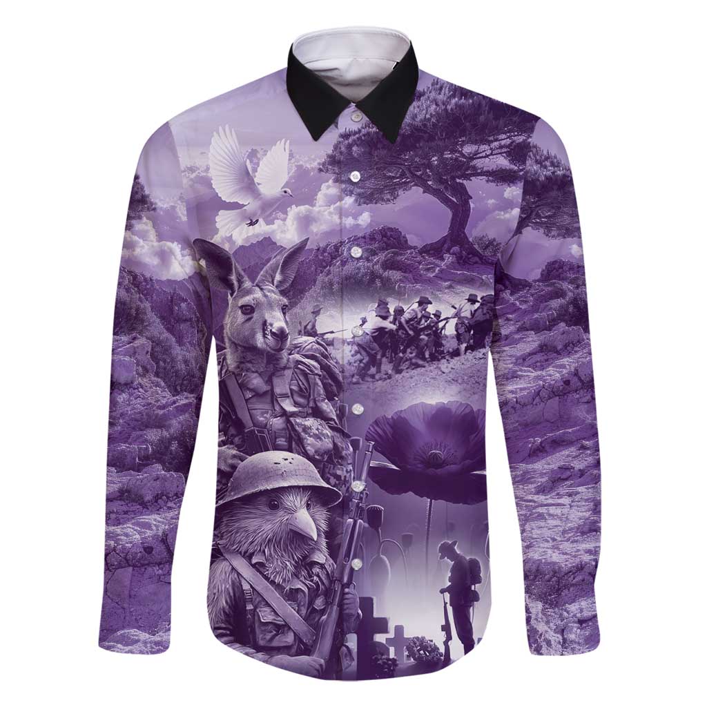 Purple ANZAC Day The Battle of Lone Pine Family Matching Long Sleeve Bodycon Dress and Hawaiian Shirt Kiwi-Kangaroo Soldier Lest We Forget