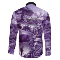 Purple ANZAC Day The Battle of Lone Pine Family Matching Long Sleeve Bodycon Dress and Hawaiian Shirt Kiwi-Kangaroo Soldier Lest We Forget