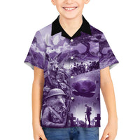 Purple ANZAC Day The Battle of Lone Pine Family Matching Long Sleeve Bodycon Dress and Hawaiian Shirt Kiwi-Kangaroo Soldier Lest We Forget