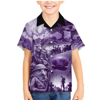 Purple ANZAC Day The Battle of Lone Pine Family Matching Mermaid Dress and Hawaiian Shirt Kiwi-Kangaroo Soldier Lest We Forget