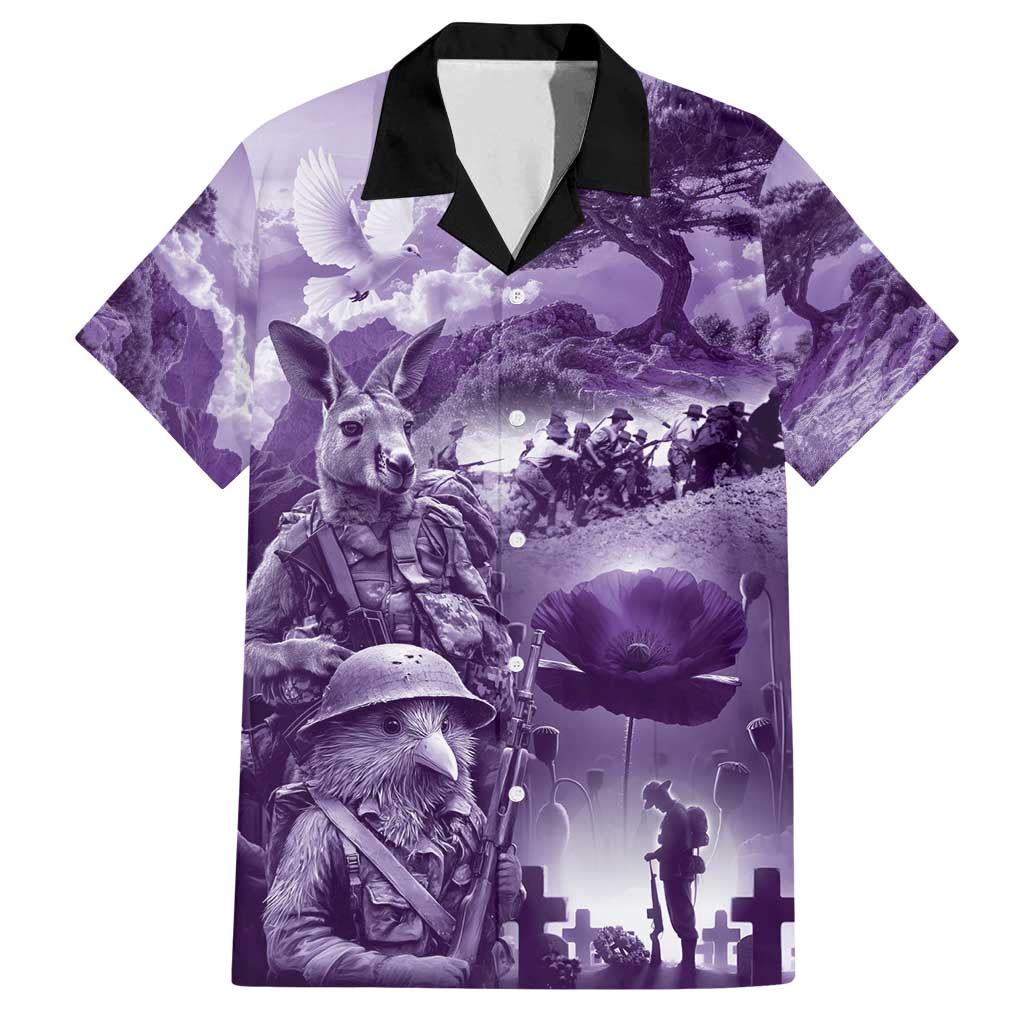 Purple ANZAC Day The Battle of Lone Pine Family Matching Off Shoulder Short Dress and Hawaiian Shirt Kiwi-Kangaroo Soldier Lest We Forget