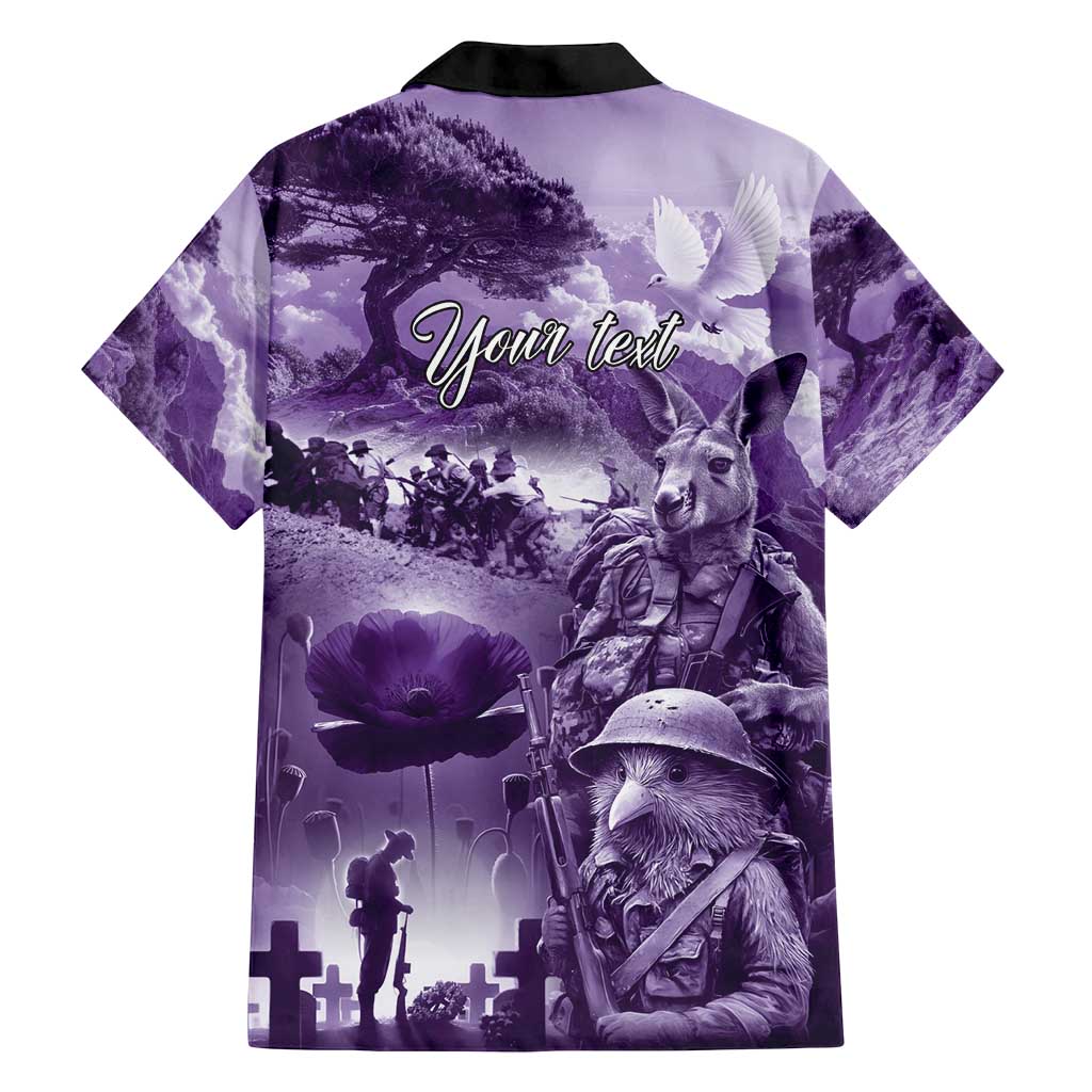 Purple ANZAC Day The Battle of Lone Pine Family Matching Off Shoulder Short Dress and Hawaiian Shirt Kiwi-Kangaroo Soldier Lest We Forget