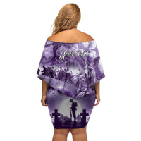 Purple ANZAC Day The Battle of Lone Pine Family Matching Off Shoulder Short Dress and Hawaiian Shirt Kiwi-Kangaroo Soldier Lest We Forget