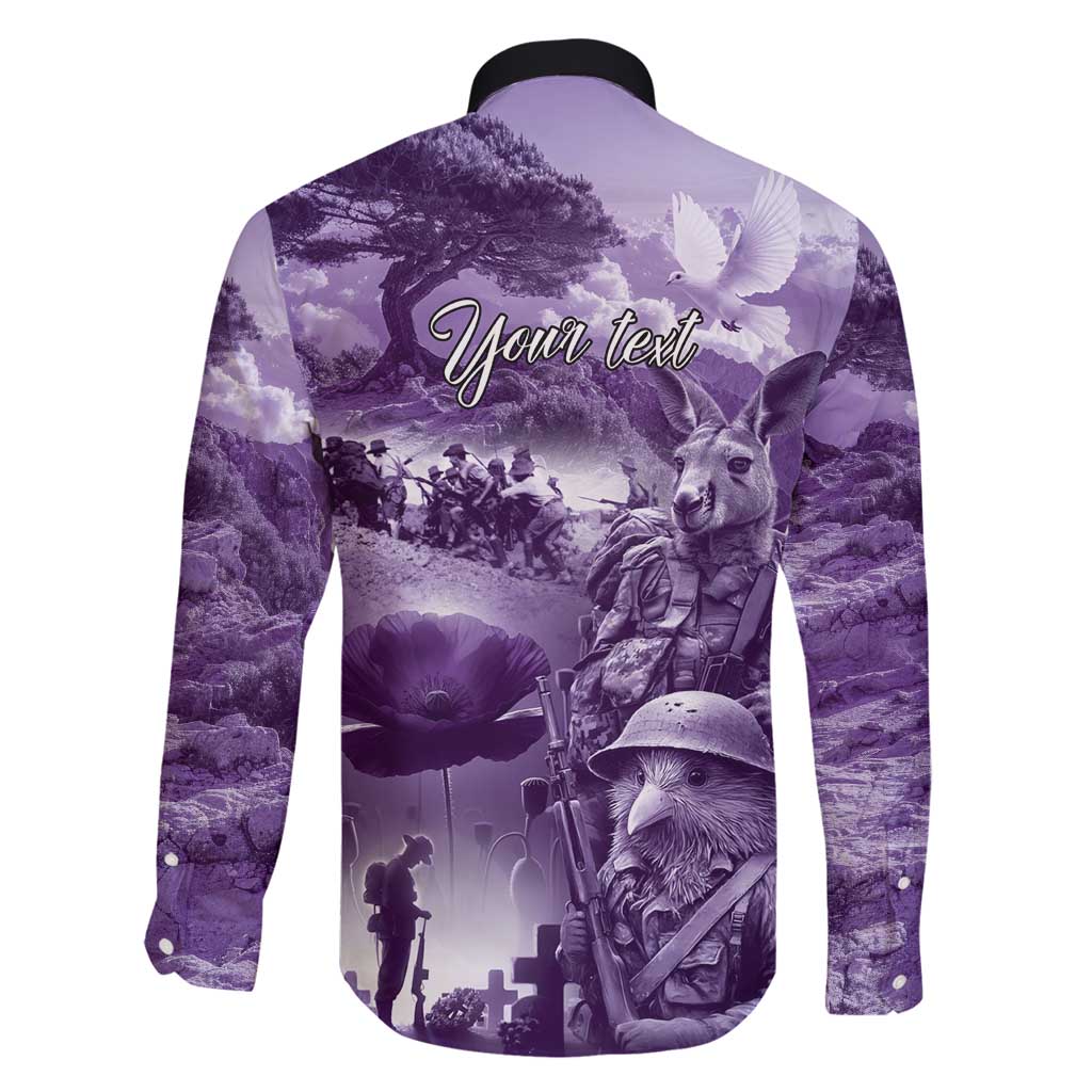 Purple ANZAC Day The Battle of Lone Pine Family Matching Puletasi and Hawaiian Shirt Kiwi-Kangaroo Soldier Lest We Forget