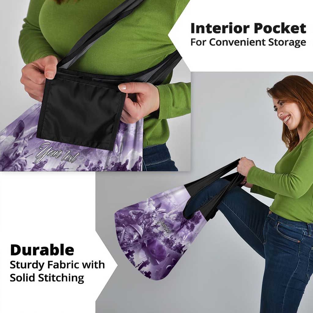 Purple ANZAC Day The Battle of Lone Pine Grocery Bag Kiwi-Kangaroo Soldier Lest We Forget