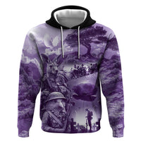 Purple ANZAC Day The Battle of Lone Pine Hoodie Kiwi-Kangaroo Soldier Lest We Forget