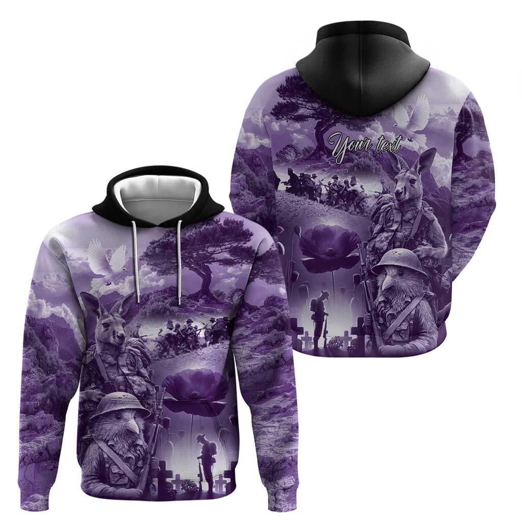 Purple ANZAC Day The Battle of Lone Pine Hoodie Kiwi-Kangaroo Soldier Lest We Forget