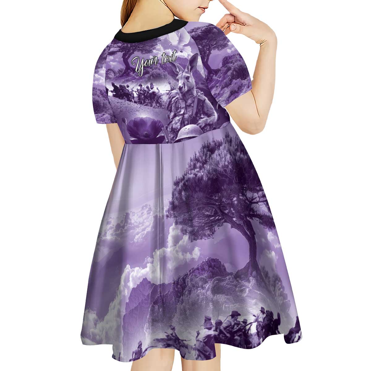 Purple ANZAC Day The Battle of Lone Pine Kid Short Sleeve Dress Kiwi-Kangaroo Soldier Lest We Forget