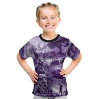 Purple ANZAC Day The Battle of Lone Pine Kid T Shirt Kiwi-Kangaroo Soldier Lest We Forget