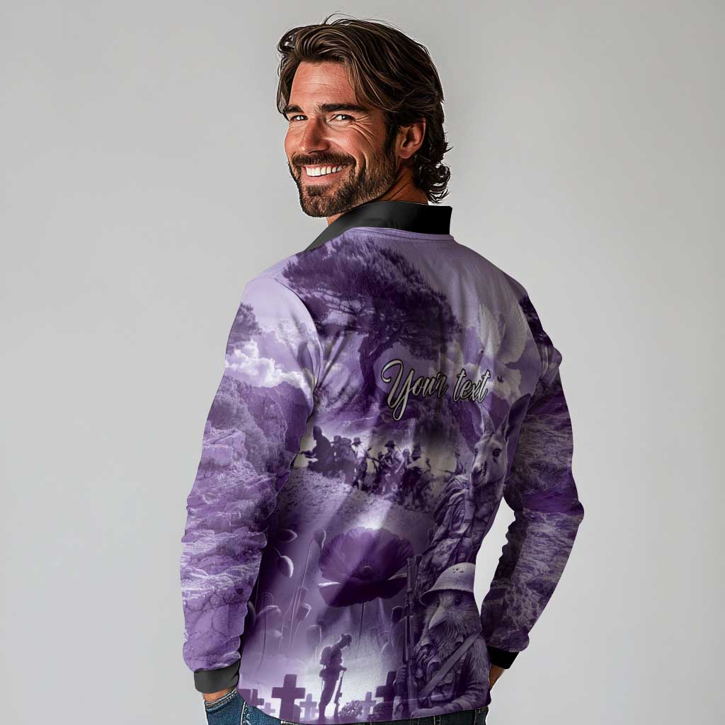 Purple ANZAC Day The Battle of Lone Pine Long Sleeve Polo Shirt Kiwi-Kangaroo Soldier Lest We Forget LT9 - Polynesian Pride