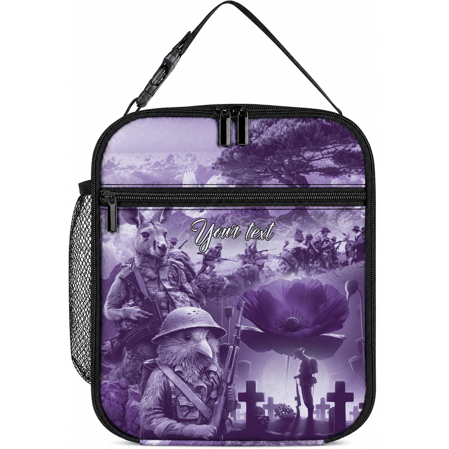 Purple ANZAC Personalised The Battle of Lone Pine Lunch Bag Kiwi-Kangaroo Soldier Lest We Forget LT9 10.2 × 8.3 × 4.3 inch Purple - Polynesian Pride