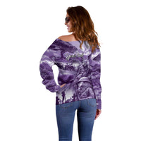 Purple ANZAC Day The Battle of Lone Pine Off Shoulder Sweater Kiwi-Kangaroo Soldier Lest We Forget