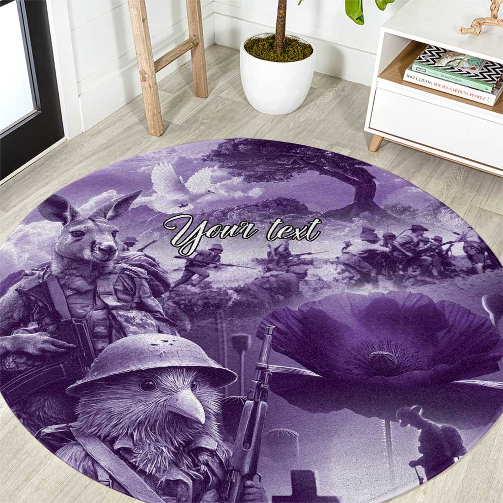 Purple ANZAC Day The Battle of Lone Pine Round Carpet Kiwi-Kangaroo Soldier Lest We Forget