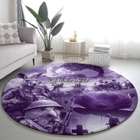 Purple ANZAC Day The Battle of Lone Pine Round Carpet Kiwi-Kangaroo Soldier Lest We Forget