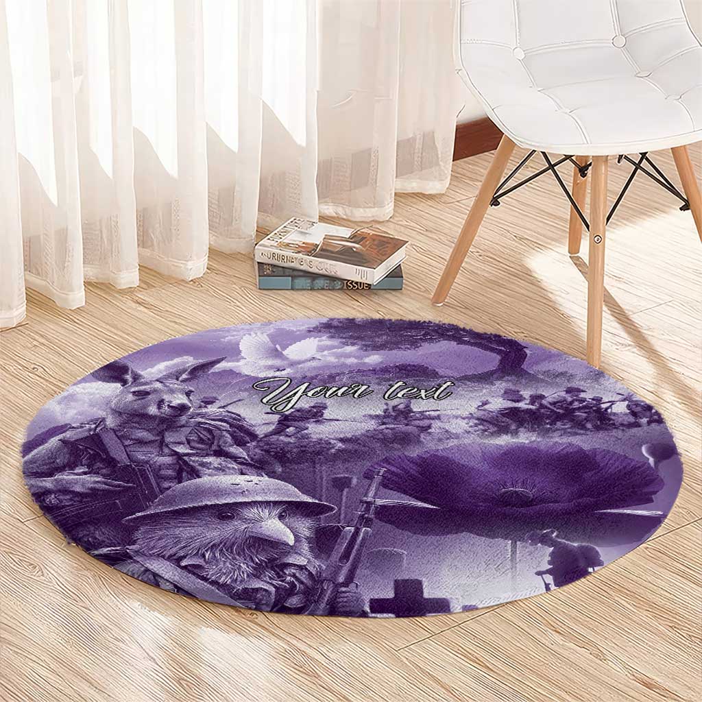 Purple ANZAC Day The Battle of Lone Pine Round Carpet Kiwi-Kangaroo Soldier Lest We Forget