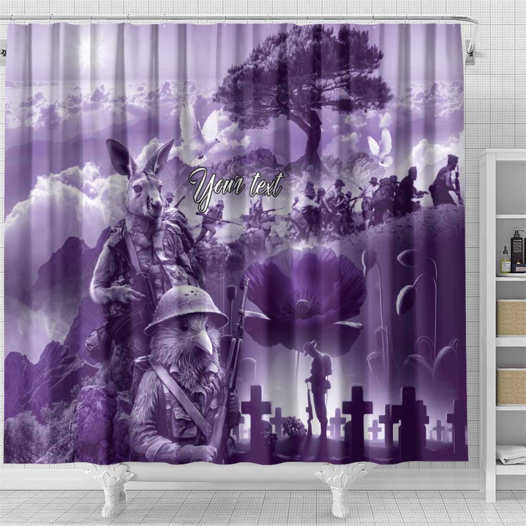 Purple ANZAC Day The Battle of Lone Pine Shower Curtain Kiwi-Kangaroo Soldier Lest We Forget