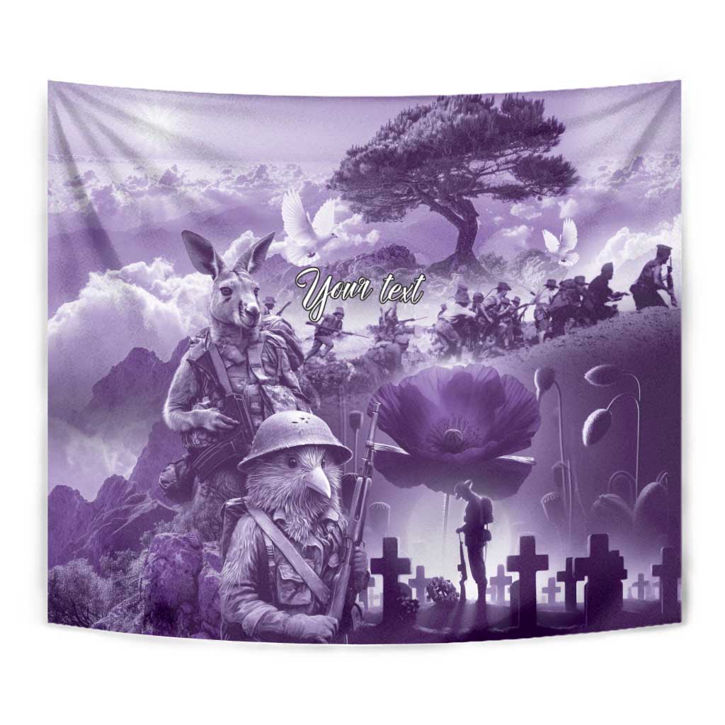 Purple ANZAC Day The Battle of Lone Pine Tapestry Kiwi-Kangaroo Soldier Lest We Forget