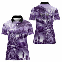 Purple ANZAC Day The Battle of Lone Pine Women Polo Shirt Kiwi-Kangaroo Soldier Lest We Forget