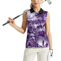 Purple ANZAC Day The Battle of Lone Pine Women Sleeveless Polo Shirt Kiwi-Kangaroo Soldier Lest We Forget LT9 - Polynesian Pride