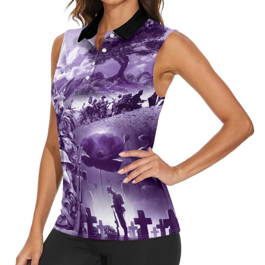Purple ANZAC Day The Battle of Lone Pine Women Sleeveless Polo Shirt Kiwi-Kangaroo Soldier Lest We Forget LT9 - Polynesian Pride