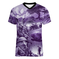 Purple ANZAC Day The Battle of Lone Pine Women V-Neck T-Shirt Kiwi-Kangaroo Soldier Lest We Forget LT9 Female Purple - Polynesian Pride