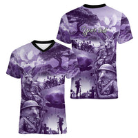Purple ANZAC Day The Battle of Lone Pine Women V-Neck T-Shirt Kiwi-Kangaroo Soldier Lest We Forget LT9 - Polynesian Pride