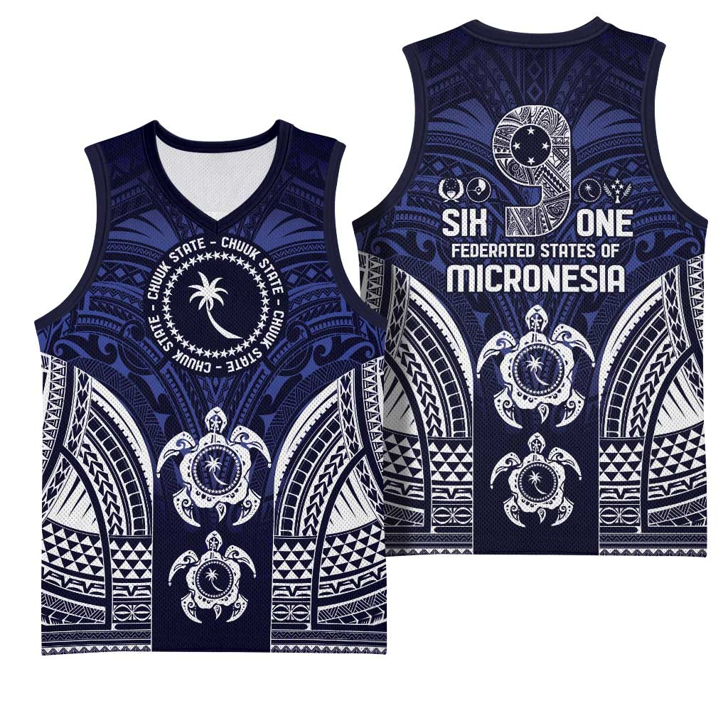 FSM Chuuk States Basketball Jersey Micronesia Six 9 One Polynesian Tribal Pattern - Polynesian Pride