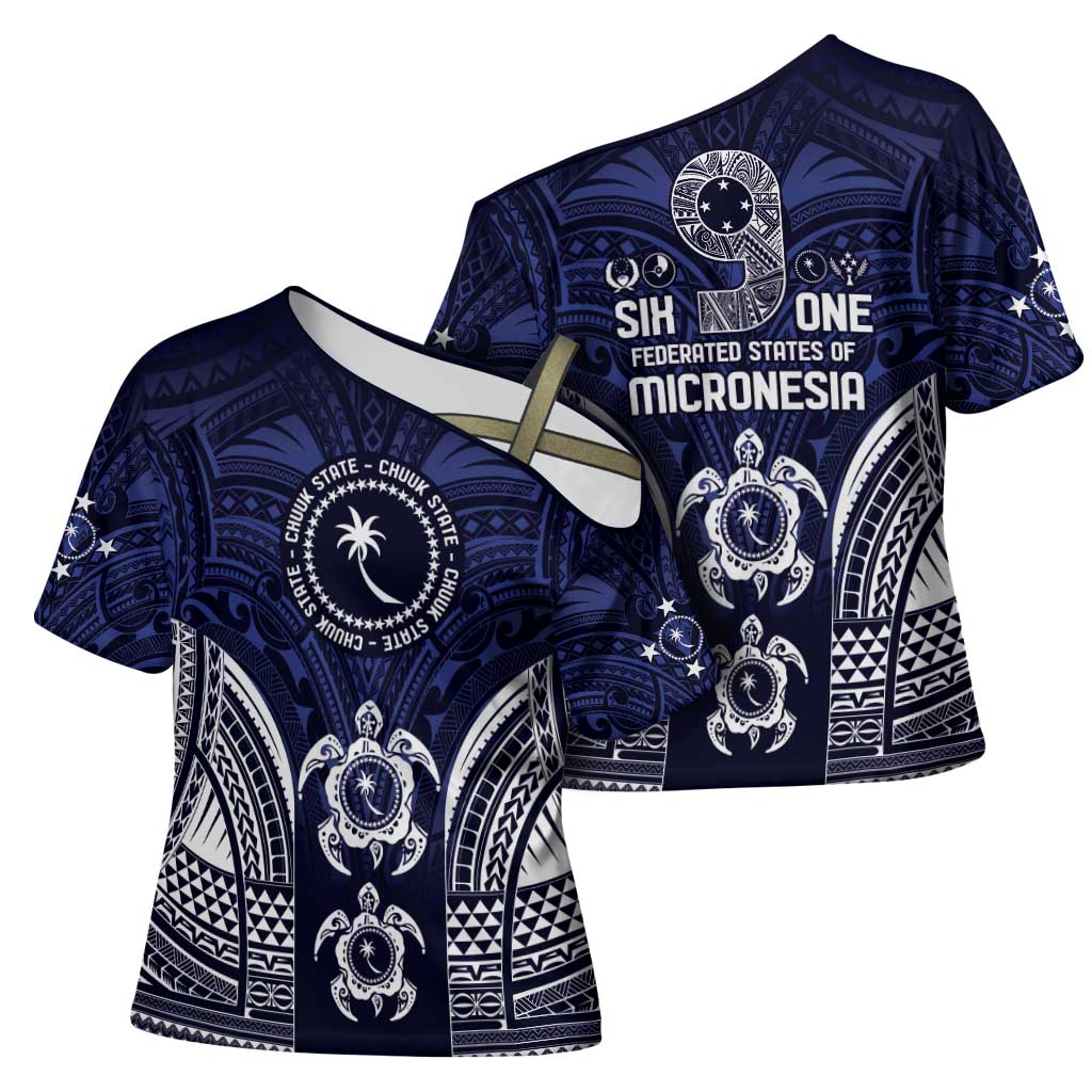 FSM Chuuk States Cross Shoulder Shirt Micronesia Six 9 One Polynesian Tribal Pattern - Polynesian Pride