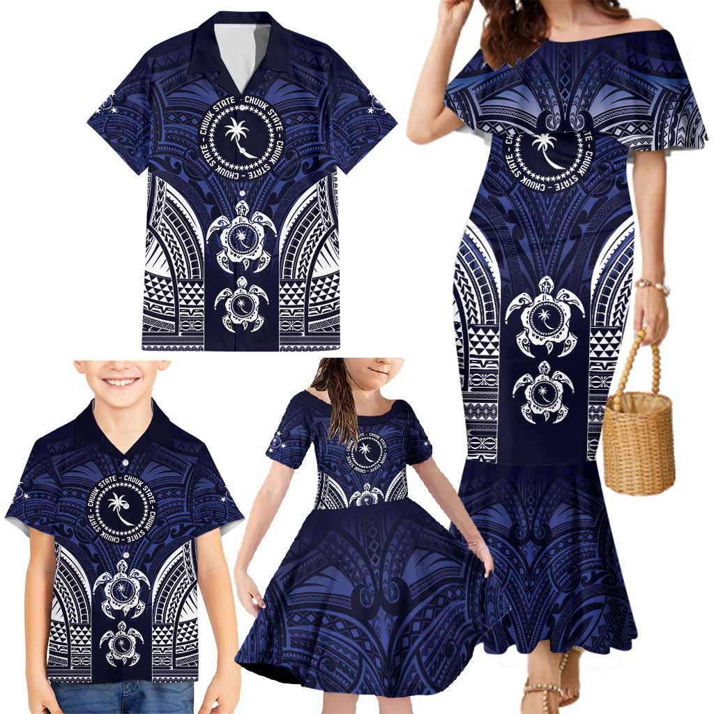 FSM Chuuk States Family Matching Mermaid Dress and Hawaiian Shirt Micronesia Six 9 One Polynesian Tribal Pattern