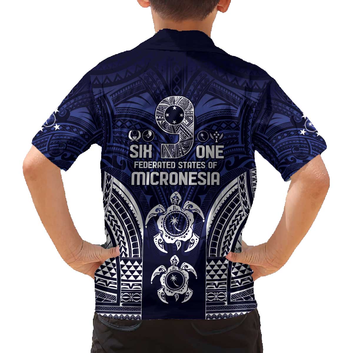 FSM Chuuk States Family Matching Off The Shoulder Long Sleeve Dress and Hawaiian Shirt Micronesia Six 9 One Polynesian Tribal Pattern LT9 - Polynesian Pride