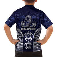 FSM Chuuk States Family Matching Off The Shoulder Long Sleeve Dress and Hawaiian Shirt Micronesia Six 9 One Polynesian Tribal Pattern LT9 - Polynesian Pride