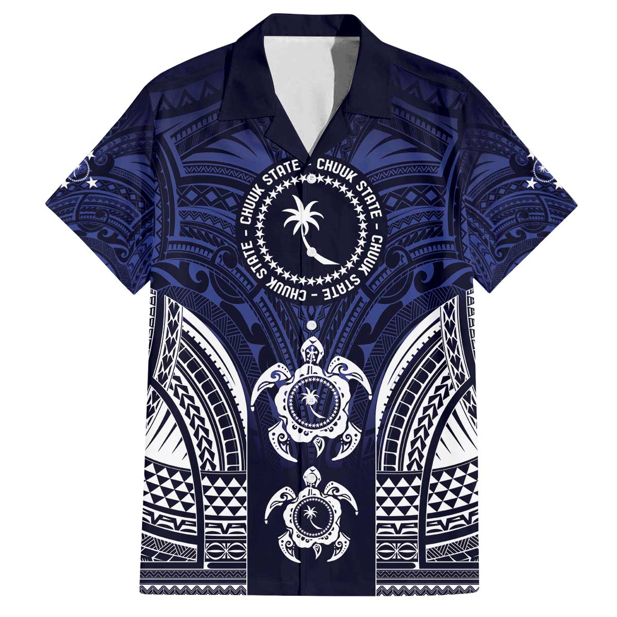 FSM Chuuk States Family Matching Off The Shoulder Long Sleeve Dress and Hawaiian Shirt Micronesia Six 9 One Polynesian Tribal Pattern LT9 Dad's Shirt - Short Sleeve Blue - Polynesian Pride