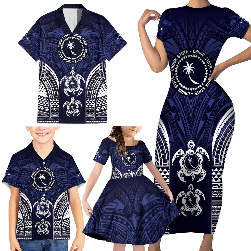 FSM Chuuk States Family Matching Short Sleeve Bodycon Dress and Hawaiian Shirt Micronesia Six 9 One Polynesian Tribal Pattern