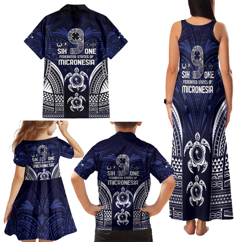 FSM Chuuk States Family Matching Tank Maxi Dress and Hawaiian Shirt Micronesia Six 9 One Polynesian Tribal Pattern