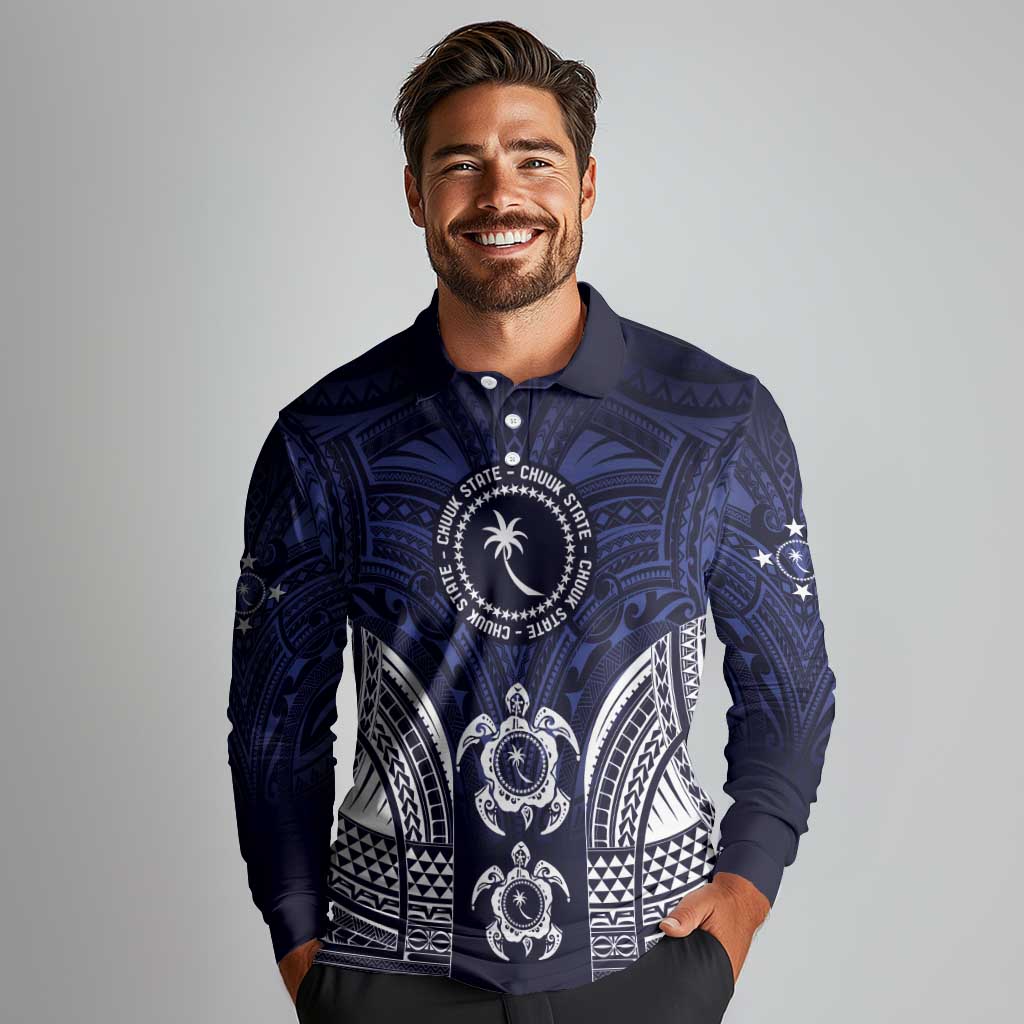 FSM Chuuk States Long Sleeve Polo Shirt Micronesia Six 9 One Polynesian Tribal Pattern