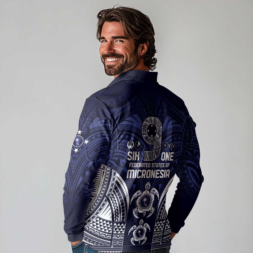 FSM Chuuk States Long Sleeve Polo Shirt Micronesia Six 9 One Polynesian Tribal Pattern