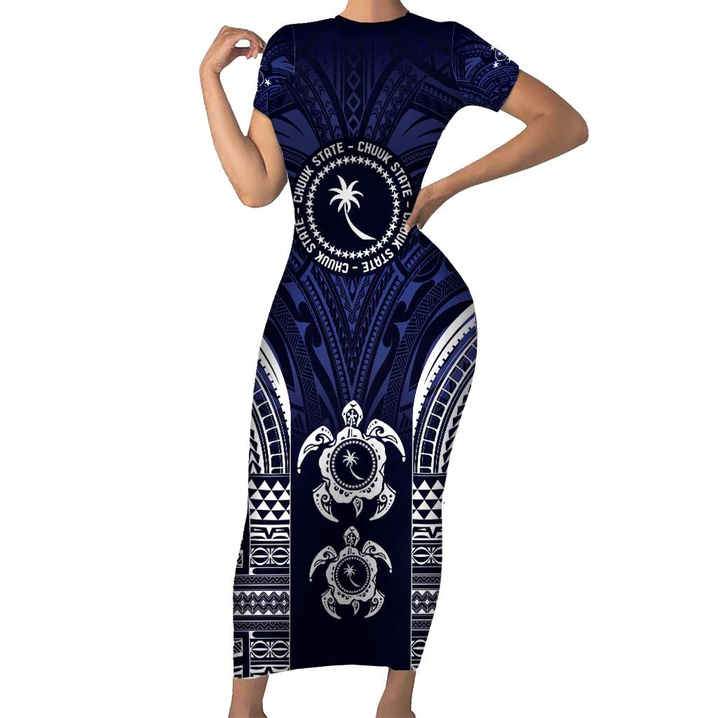 FSM Chuuk States Short Sleeve Bodycon Dress Micronesia Six 9 One Polynesian Tribal Pattern