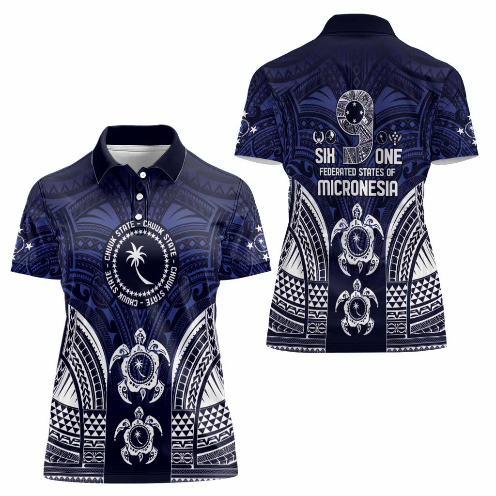 FSM Chuuk States Women Polo Shirt Micronesia Six 9 One Polynesian Tribal Pattern