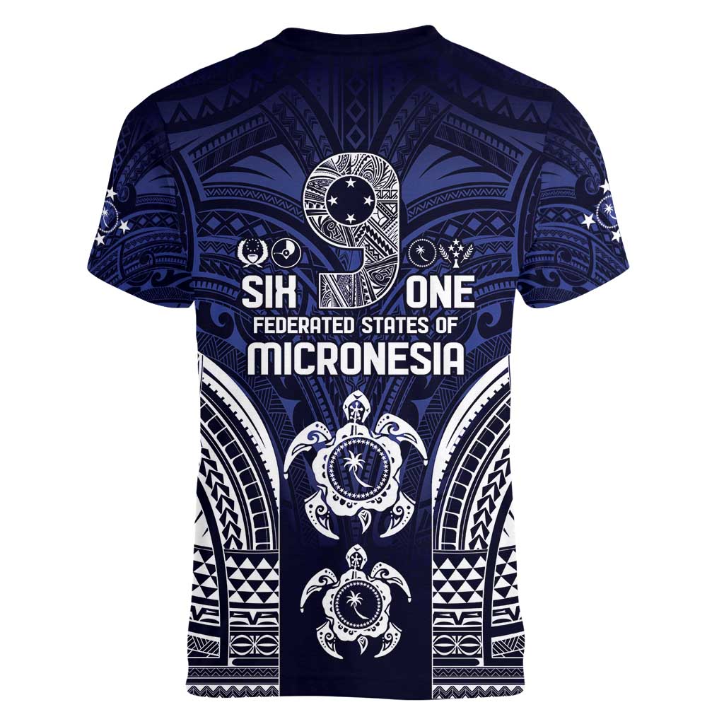 FSM Chuuk States Women V-Neck T-Shirt Micronesia Six 9 One Polynesian Tribal Pattern