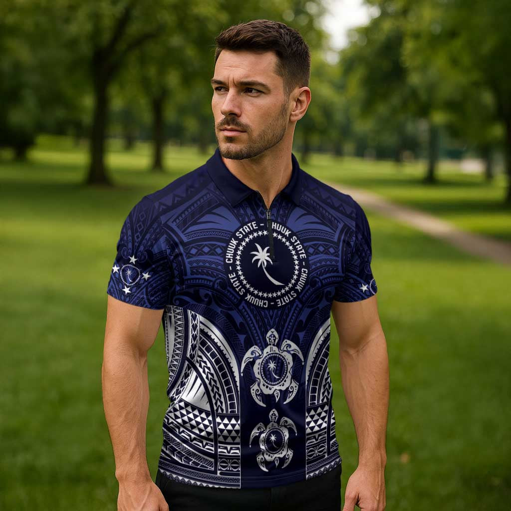 FSM Chuuk States Zipper Polo Shirt Micronesia Six 9 One Polynesian Tribal Pattern - Polynesian Pride