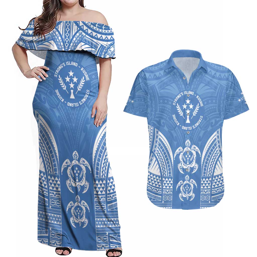 FSM Kosrae States Couples Matching Off Shoulder Maxi Dress and Hawaiian Shirt Micronesia Six 9 One Polynesian Tribal Pattern