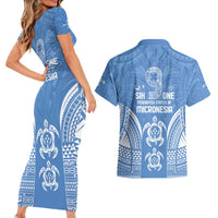 FSM Kosrae States Couples Matching Short Sleeve Bodycon Dress and Hawaiian Shirt Micronesia Six 9 One Polynesian Tribal Pattern