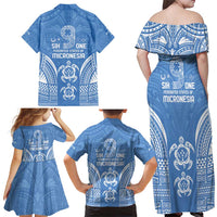 FSM Kosrae States Family Matching Off Shoulder Maxi Dress and Hawaiian Shirt Micronesia Six 9 One Polynesian Tribal Pattern