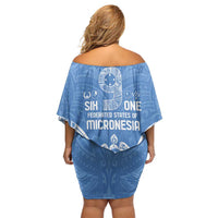 FSM Kosrae States Family Matching Off Shoulder Short Dress and Hawaiian Shirt Micronesia Six 9 One Polynesian Tribal Pattern