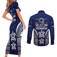 FSM Pohnpei States Couples Matching Short Sleeve Bodycon Dress and Long Sleeve Button Shirt Micronesia Six 9 One Polynesian Tribal Pattern