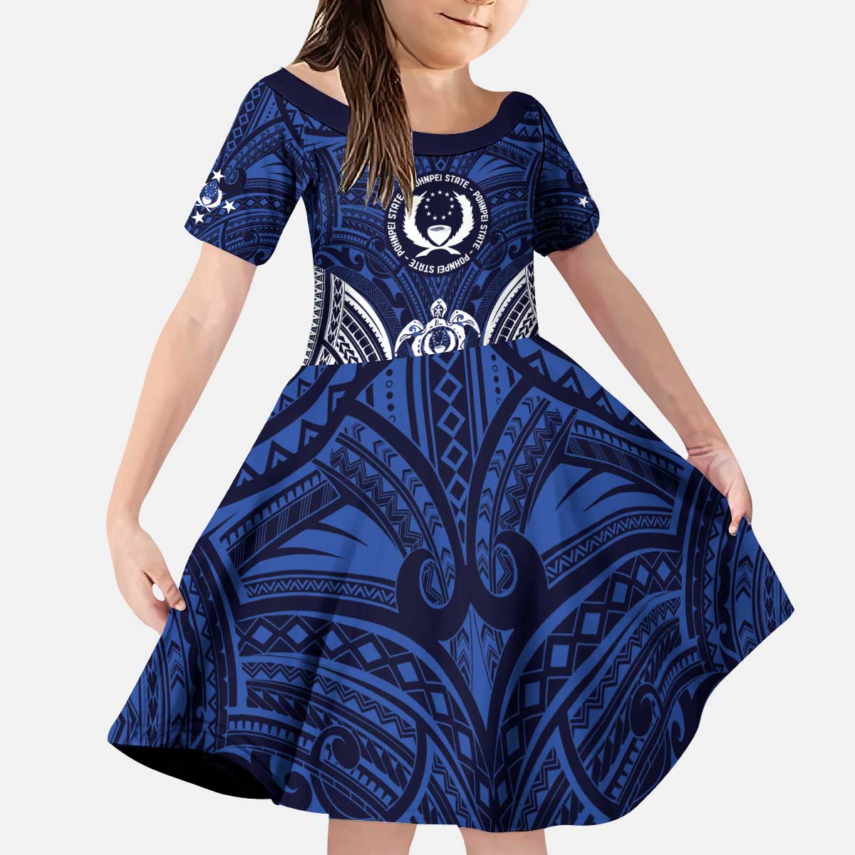 FSM Pohnpei States Kid Short Sleeve Dress Micronesia Six 9 One Polynesian Tribal Pattern