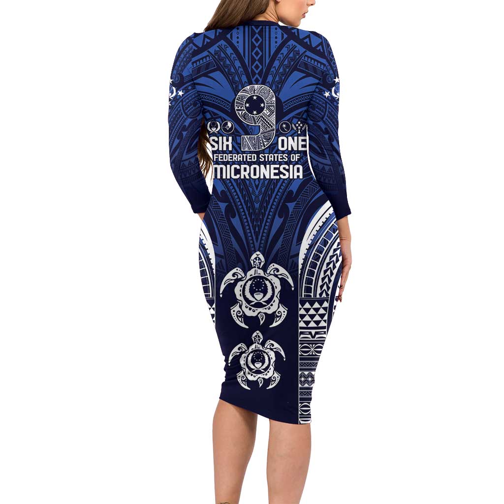 FSM Pohnpei States Long Sleeve Bodycon Dress Micronesia Six 9 One Polynesian Tribal Pattern